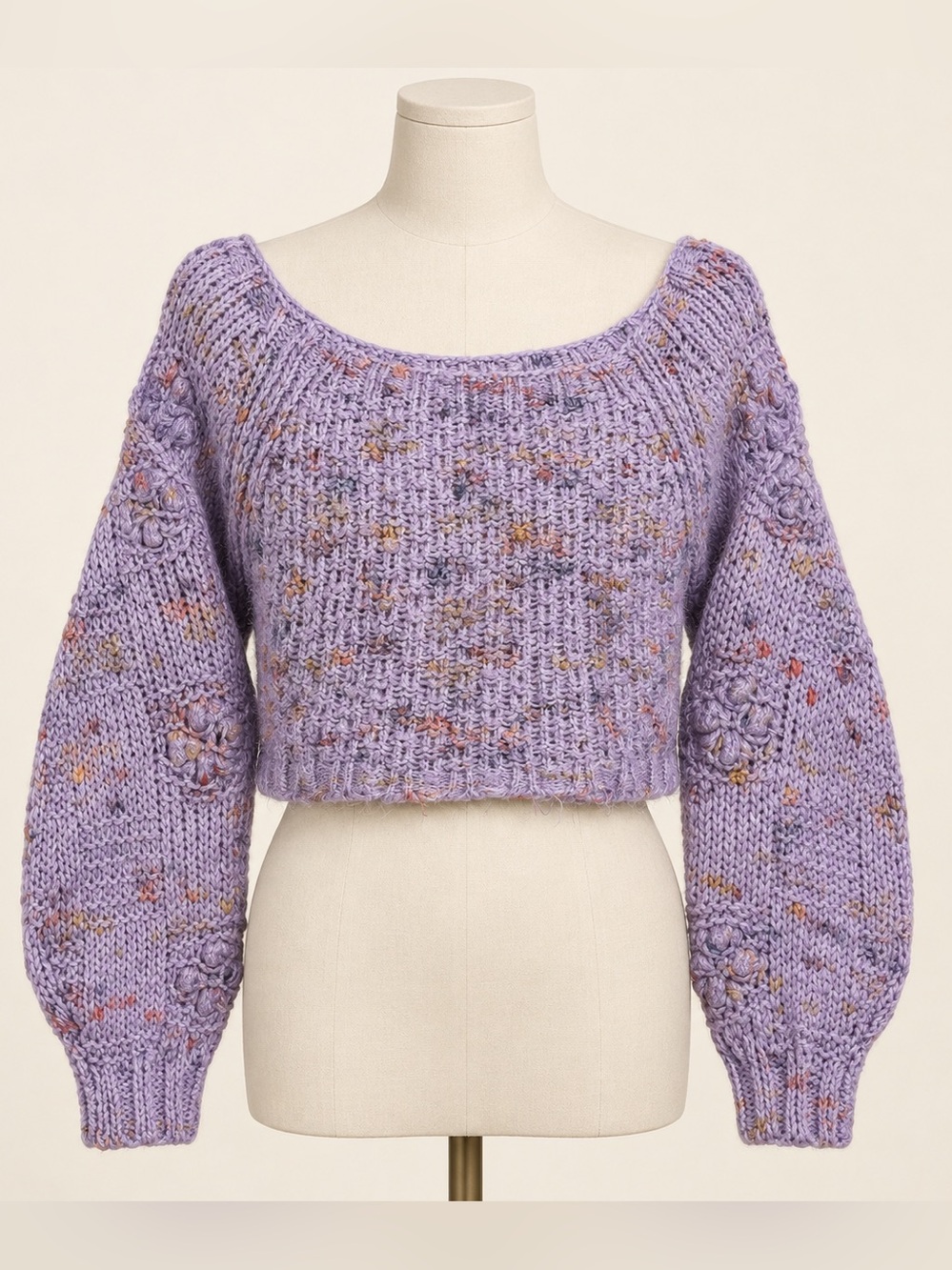 Free People Sunset Cloud Pullover Violet Glow Cropped Chunky Boho Sweater L
